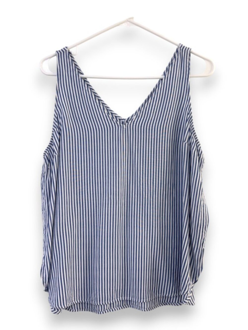 Old Navy Blue White Striped V-Neck Tank Top Boxy Beach Coastal Casual Large